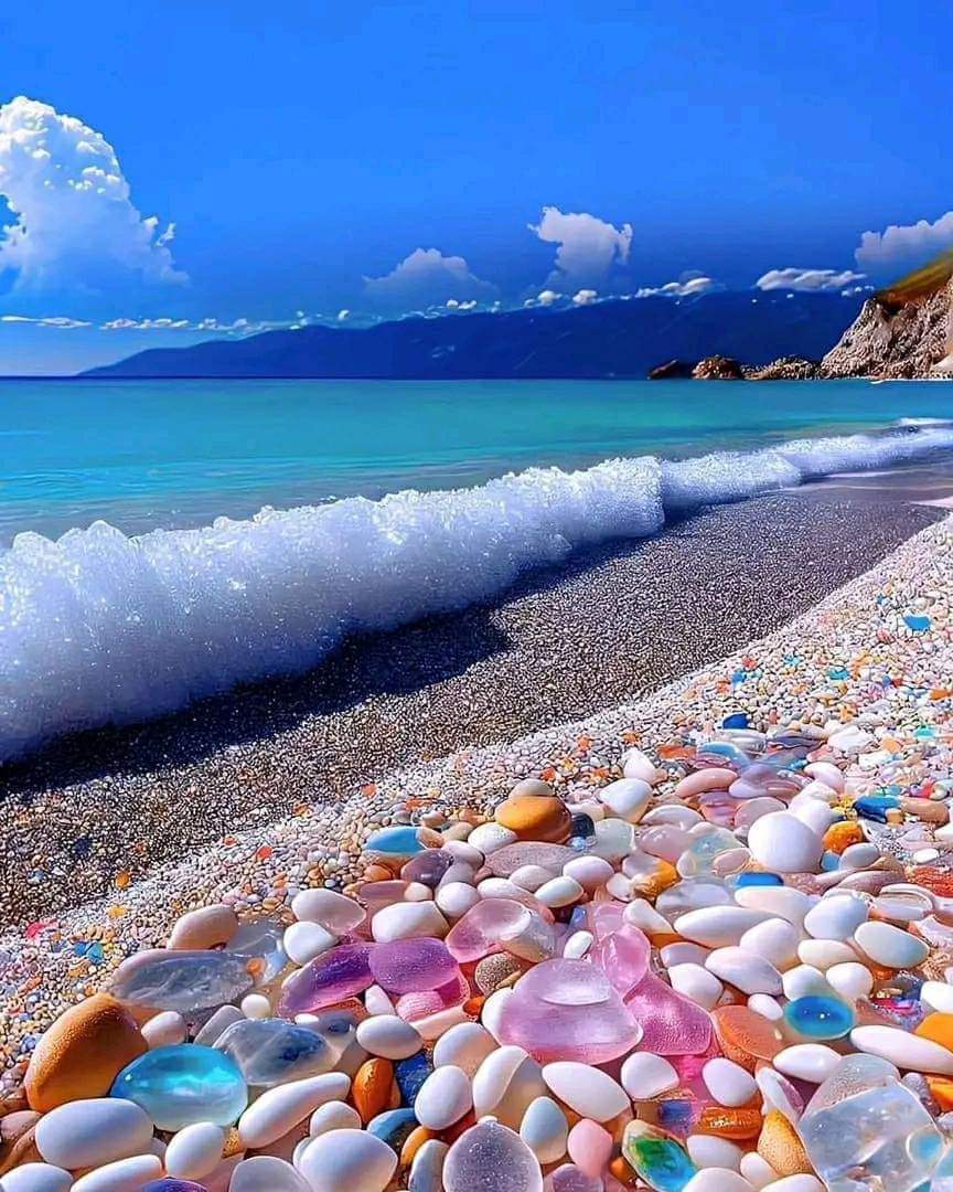 Colourful stones on beach